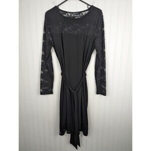 Adrianna Papell Women's Black Evening Dress Lace Knee Length Cocktail‎ Size L
